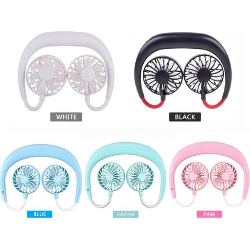 1PC High Quality Hands-free Mini Fans Neck Band Hanging USB Rechargeable Dual Fan Mini Air Cooler Summer Portable for Home Sport