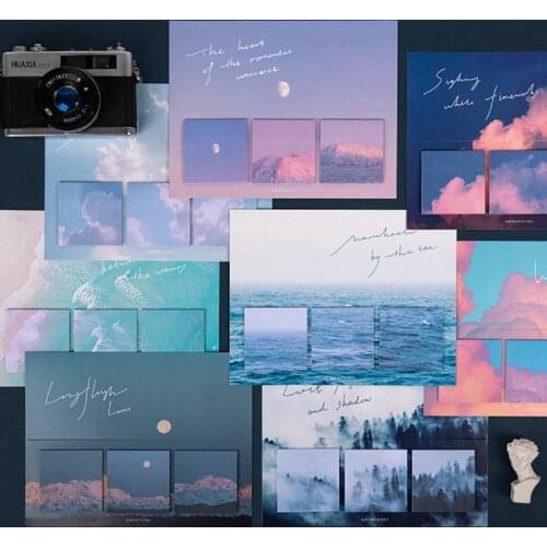 Journamm 60pcs Kawaii Ins Style Mountain Sea Pads Post it Sticky Notepad Diary Creative Notes Japanese Stationery Deco Memo Pads