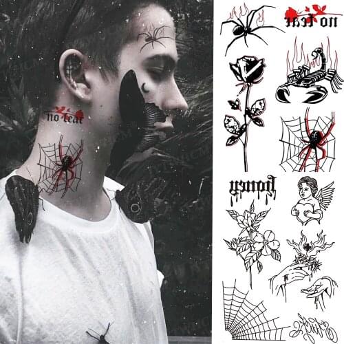 Waterproof Temporary Tattoo Dark Style Small Stickers Spider Web Demon Black Angel Dripping Blood Rose Cool Fake Tatoo Women Men