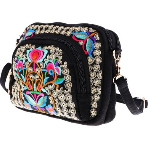 Flower Embroidery Boho Travel Single Shoulder Bag Handbag Purse for Women