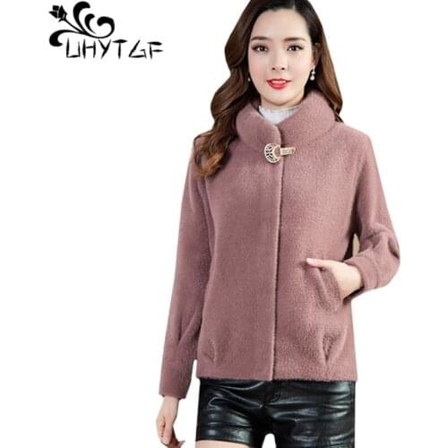 UHYTGF Quality imitation gold velvet spring Fur coat Stand collar luxury Mink Cashmere Fur jacket Women short plus size coat 361