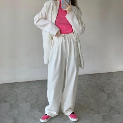 Spring New Loose Wide Leg Long Denim Pants Women Elastic High Waist Jeans Floor Length Trousers