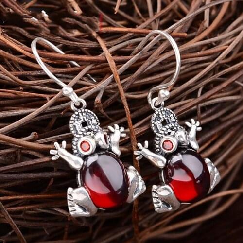 S925 spittor earrings for women with red zircon chrysoprase blue sandstone earrings