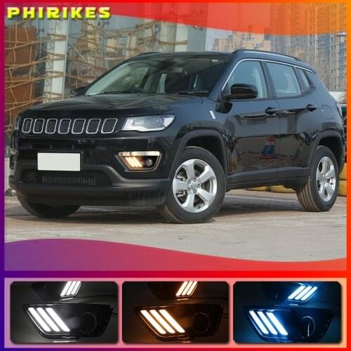 1 pair For Jeep Compass 2017 2018 2019 LED DRL Daytime Running Light Daylight yellow turn Signal lamp lights