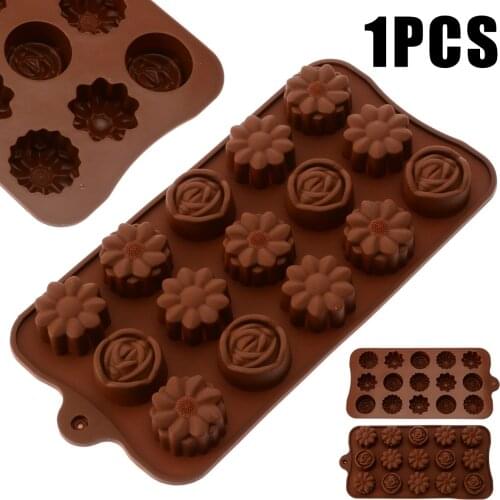 15Cavity Flower Rose Chocolate Mold DIY Silicone Flower Shape Fondant Cake Mould Sugarcraft Cookies Mold Bakeware Eco Friendly