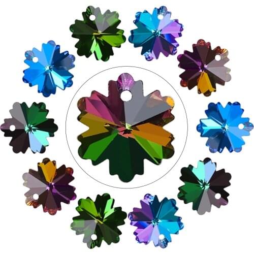 20Pcs 14mm Multicolor Crystal Snowflake Pendant Glass Loose Beads Charms For Women Jewelry Making Necklaces DIY Earring Findings