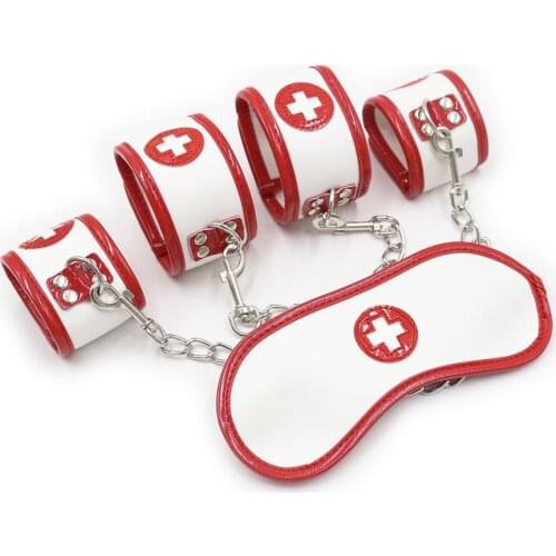 3pcs/Set Fetish Sexy BDSM Bondage Nurse Handcuff and Foot Cuff Eye MaskSex Toy for Couple Adult Game Bondage Erotic Accessories