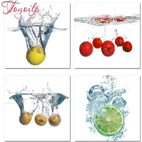 5d diamond paitning 4pcs Lemon Potato Tomato in the Water Cross Stitch Full Square Rhinestone Diamond Mosaic Diamond Embroidery