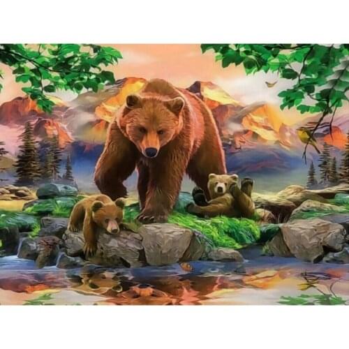 DIY 5D Diamond Painting Bear Diamond Embroidery Animal Mosaic Landscape Tree Full Round Drill Rhinestone Home Decor Wall Art
