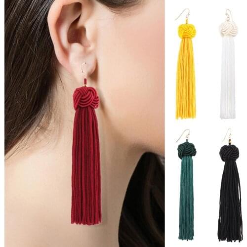 Bohemian Women Woven Knot Long Tassel Dangle Hook Earrings Statement Jewelry New