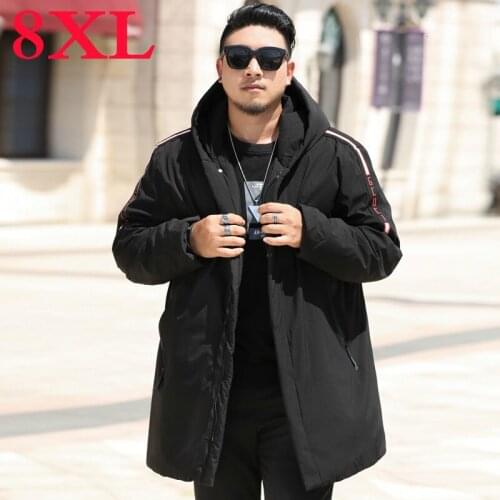 Brand big 6XL 8XL 7XL Cotton Padded Long Jacket Windproof hoodies Parka black solid Thick Quilted Coat Men plus size