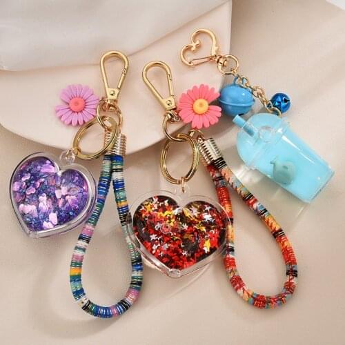 Heart Quicksand Key Chains Laser Acrylic Love Key Ring Moving Liquid Keychain Porte Cles Llavero for Women Bag Key Ring