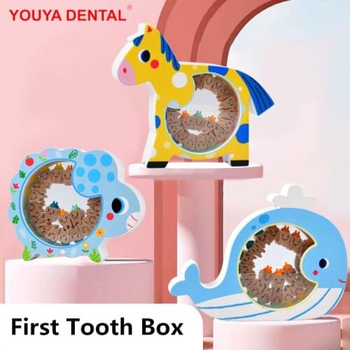Wooden Baby Tooth Box Milk Teeth Organizer Wood Milk Teeth Box Creative Animal Shaped Kids First Tooth Storage Case Dental Gifts