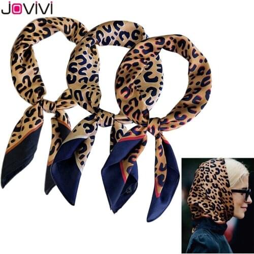 Jovivi 1pc New Fashion Women Leopard Silk Feeling Square Scarf Fashion Neckerchief Satin Headscarf 3 Colors Optional