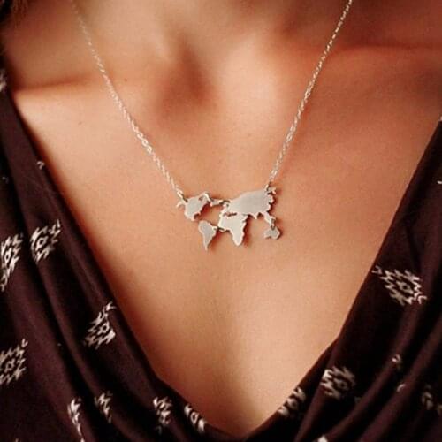 World Map Pendant Necklace Alloy Creative Charm Necklace Clavicle Necklace Womens Personality Neck Chain