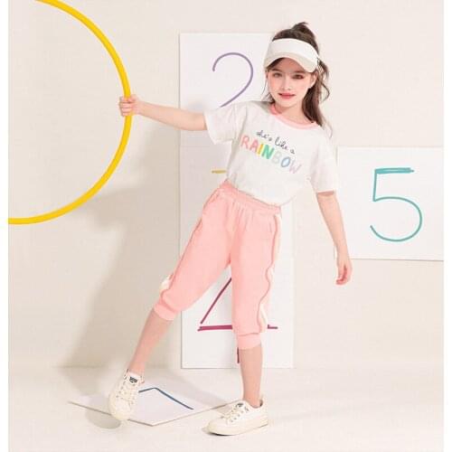 Summer Girls Clothing Set Fashion Cute Letter Print T Shirts And Pants Soft Cotton 2pcs Clothes Suit Children Outfits 3-12 Years