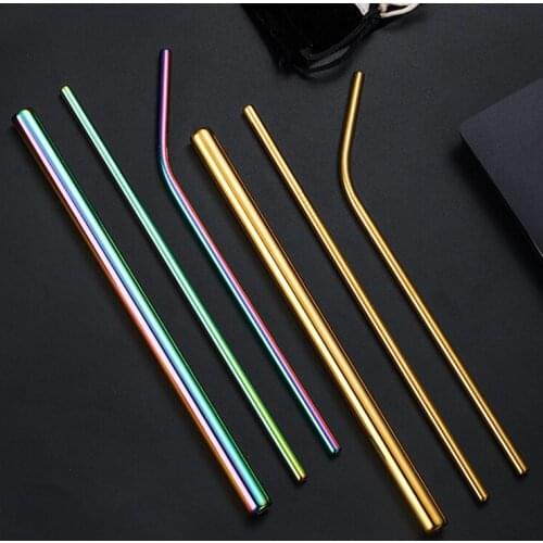 3Pcs Rainbow Color Reusable Metal Straws with Cleaning Brush 304 Stainless Steel Drinking Straws for Smoothie Milkshake Drinks