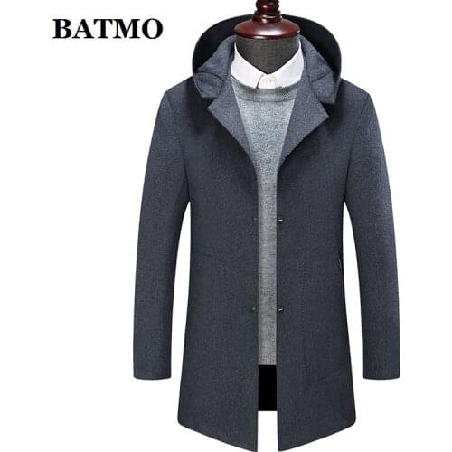 BATMO 2020 new arrival high quality wool hooded jackets men,mens wool trench coat,plus-size M-8XL 1988