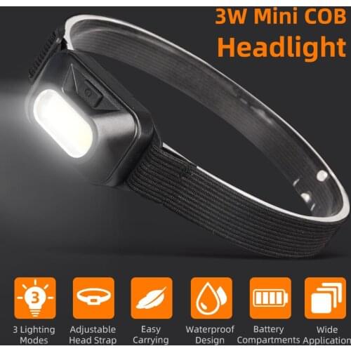 LITOM 3W Mini COB Headlamp 3 Lighting Modes Portable Waterproof Powerful Head Flashlight for Fishing Camping Night Riding Hiking