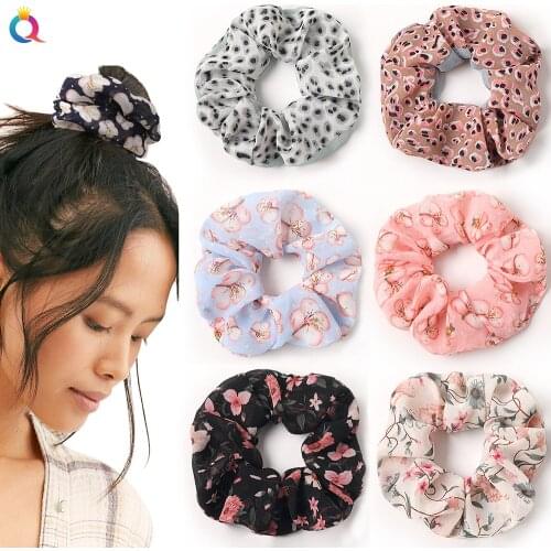 60pc/lot 2020 New Fashion Women Chiffon Floral Hair Bands,Spring Bright Color Hair Scrunchies,Girl Hair Tie , Ponytail Holder
