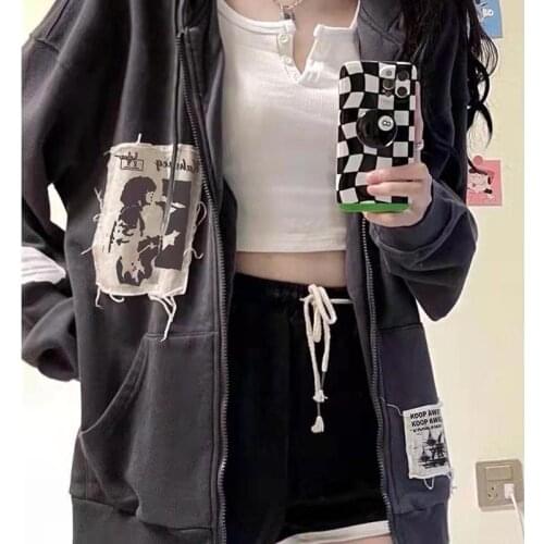 New Hoodies Women Goth Clothes for Teens Plus Size Hoodies Loose Stitching Sweatshirts Vintage Letter Printing Sweatshirt Women