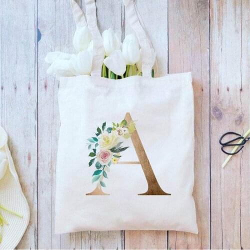 New Monogrammed Letter Flower Canvas Bags A-Z Bolsa Feminina Shoulder Bag Large Capacity Wild Messenger Bag Cute Fun Handbag