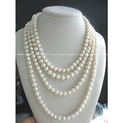Wholesale noble white freshwater pearl 7-8mm round 82" necklace