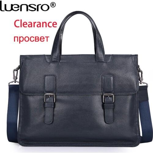 LUENSRO Men Briefcase Genuine Leather Handbags Portfolio Bag Office Bags for Mens Messenger Bag Men Leather Laptop Bag Briefcase