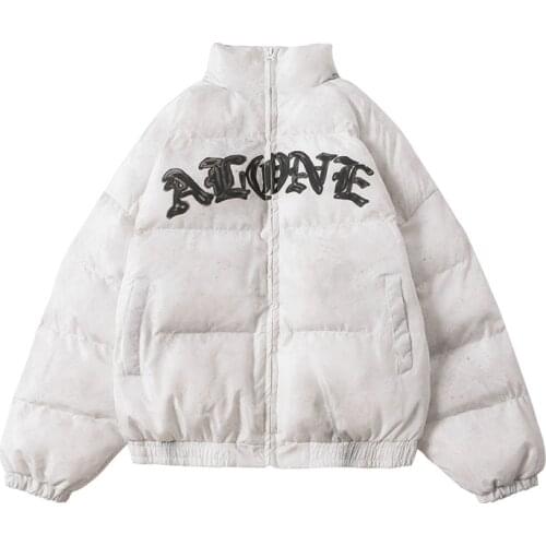 Winter Harajuku Down Jacket Women Letter Inkjet Embroidery Badge Parkas Warm Thick Stand-collar Coats Oversize Couple Streetwear