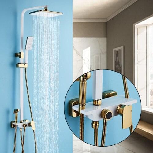 Luxury white and gold modern shower set rainfall shower head bathtub faucets black waterfall shower faucet