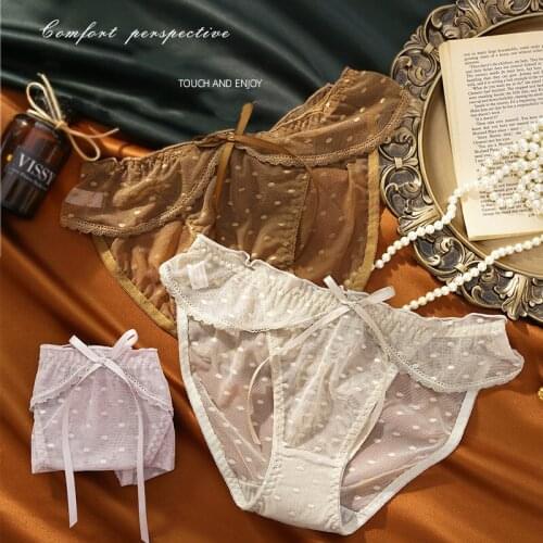 2pcs Women Sexy Panties Mid-rise Solid Lace Briefs Female Underwear Transparent Lingerie