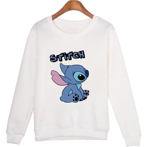 Disney Synthetic Material Spring Autumn Thin Cartoon Loose Sweatshirt Women Stitch Print Casual Pullover Female Clothes Dropship