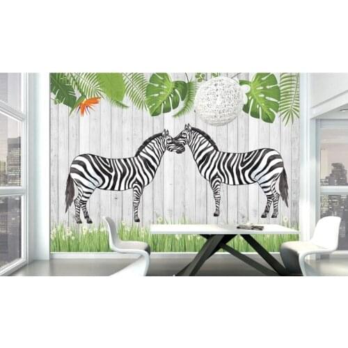 WDBH Custom photo 3d wallpaper Zebra on the grassland Wooden board home decor living room 3d wall murals wallpaper for walls 3 d