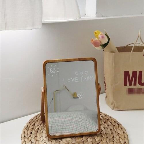 Cutelife INS Wood Standing Make-up Glass Mirror Decorative Dressing Small Nordic Mirror Table Vintage Bedroom Living Room Mirror