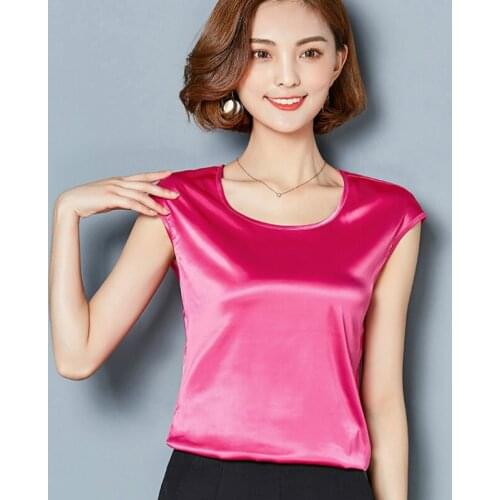 2019 summer new womens simulation silk wild wear loose satin sexy casual fashion comfortable high quality sleeveless T-shirt