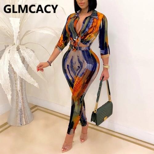 Women Two Piece Tie Dye Suits Long Sleeve Shirt Top & High Waist Pants Set