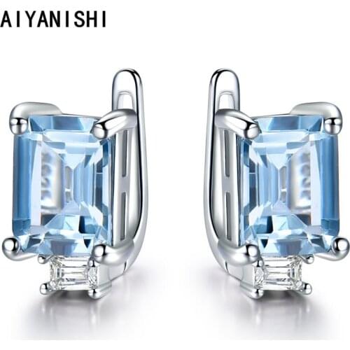 AIYANISHI 925 Sterling Silver Stud Earrings Jewelry Women Topaz Solitaire Clip Stud Earring Party Gift for Girl Teens Lady