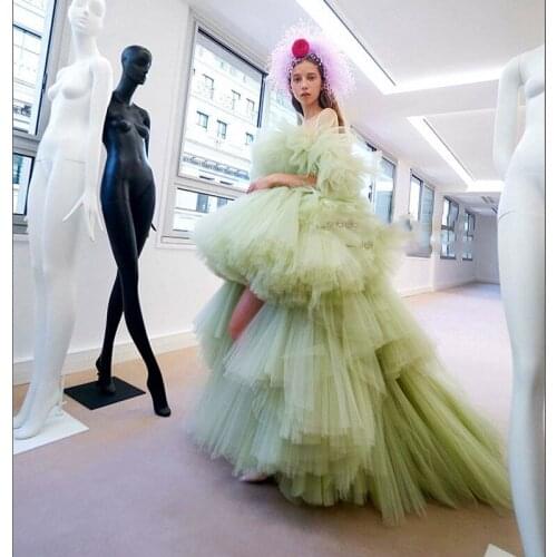 2019 Luxury Arabic Long Evening Dresses abiye robe de soiree longue Fashion Olive Middle East Prom Formal Party Dresses Hi Low