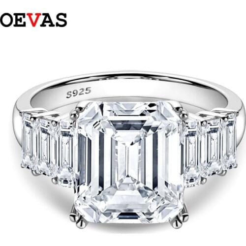 OEVAS Sparkling 4 Carats Emerald Cut High Carbon Diamond Wedding Ring For Women Top Quality 100% 925 Sterling Party Fine Jewelry