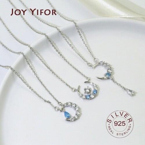 925 sterling silver necklace ladies elegant chain necklace fashion moon blue stone sterling silver jewelry round r necklace