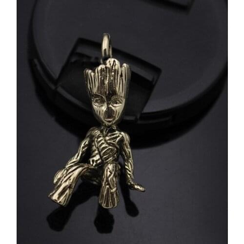 1PC Mini Tree Man Groot Shape Brass Lanyard Pendant Keychain Key Chain Ring Decorative Accessories EDC Multipurpose Pendant