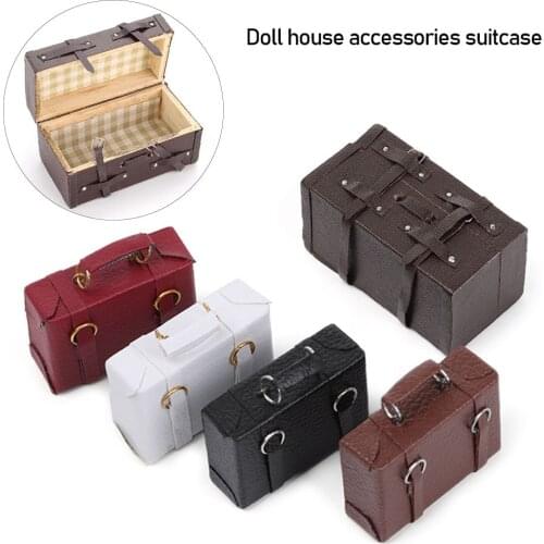 1pcs Dollhouse Miniature Vintage Leather Wood Suitcase Mini Doll Luggage Box Pretend Play Furniture Toys Accessory