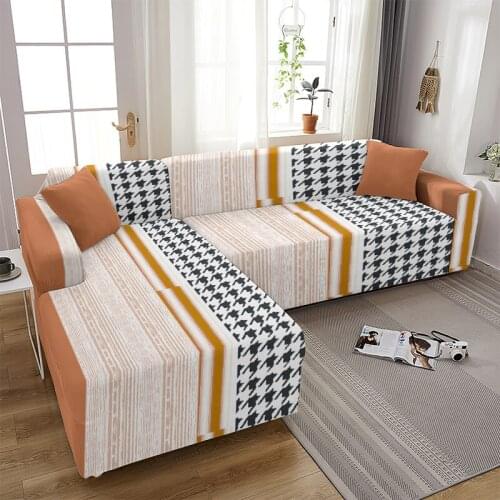 1 Pcs Checkered Pattern Stripe Printing L-Shaped Sofa Cover Living Room Dustproof Sofa Cover Corner Sofa Cover Protective Cover