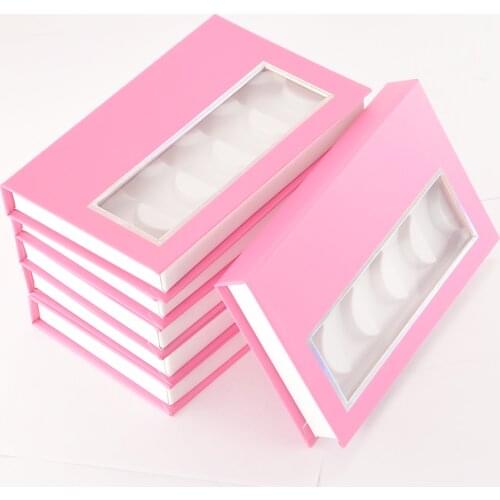 10pack Wholesale 5pairs of 25mm Mink Eyelash Boxes Eyelash Packaging Box Custom Logo Faux Cils fake strip Dark Pink case Vendor