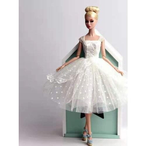 11.5" Classic White Polka Lace Doll Dress for Barbie Doll Clothes Princess Party Gown Tutu Outfits 1/6 BJD Dolls Accessories Toy