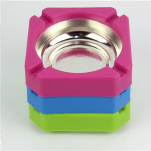 2020 Creative Candy Color Plastic Stainless Steel Square Edging Ashtray Home Office Advertising Cigarette Tool