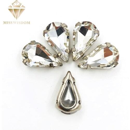 30pcs/pack 6X10mm/8X13mm high quality White pear drop Sew on rhinestones Copper claws hollow thick bottom DIY accessories