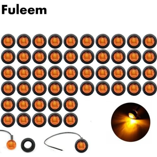Fuleem 50PCS 3led Amber 3/4 Inch Mini Led Marker Clearance Light side marker lights 12V Waterproof