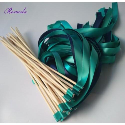 50pcs/lot Royal and Cyan Wedding Ribbon Wands Without Bell For Wedding Decoration