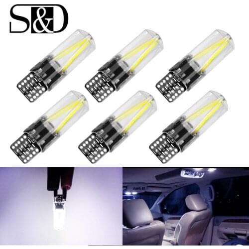 6Pcs W5W T10 LED 194 WY5W Filament Light COB LED Glass Shell Wedge Auto Parking Bulbs CANBUS NO ERROR Car Reading Dome Lamp 12V